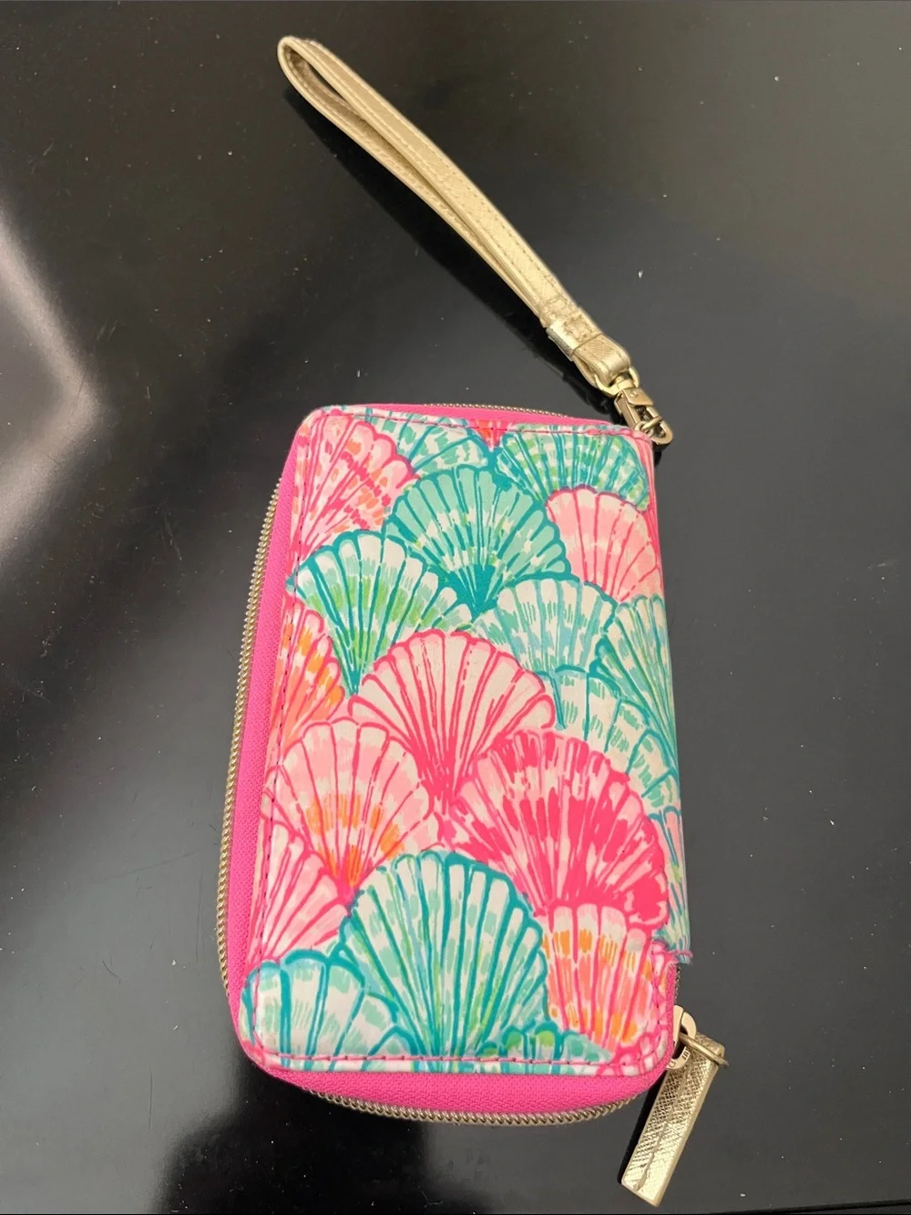 Lilly Pulitzer Pink Teal Shell-Print Wristlet Wallet